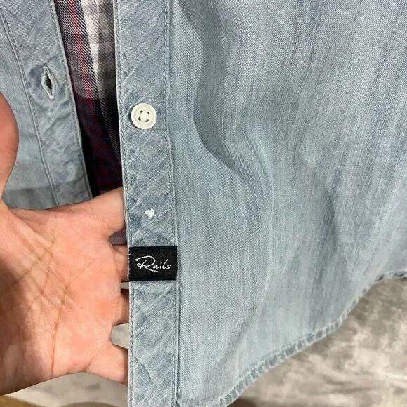 Rails Chambray Plaid Button Down Shirt Long Sleeve Collared Womens Size Medium - Picture 3 of 8